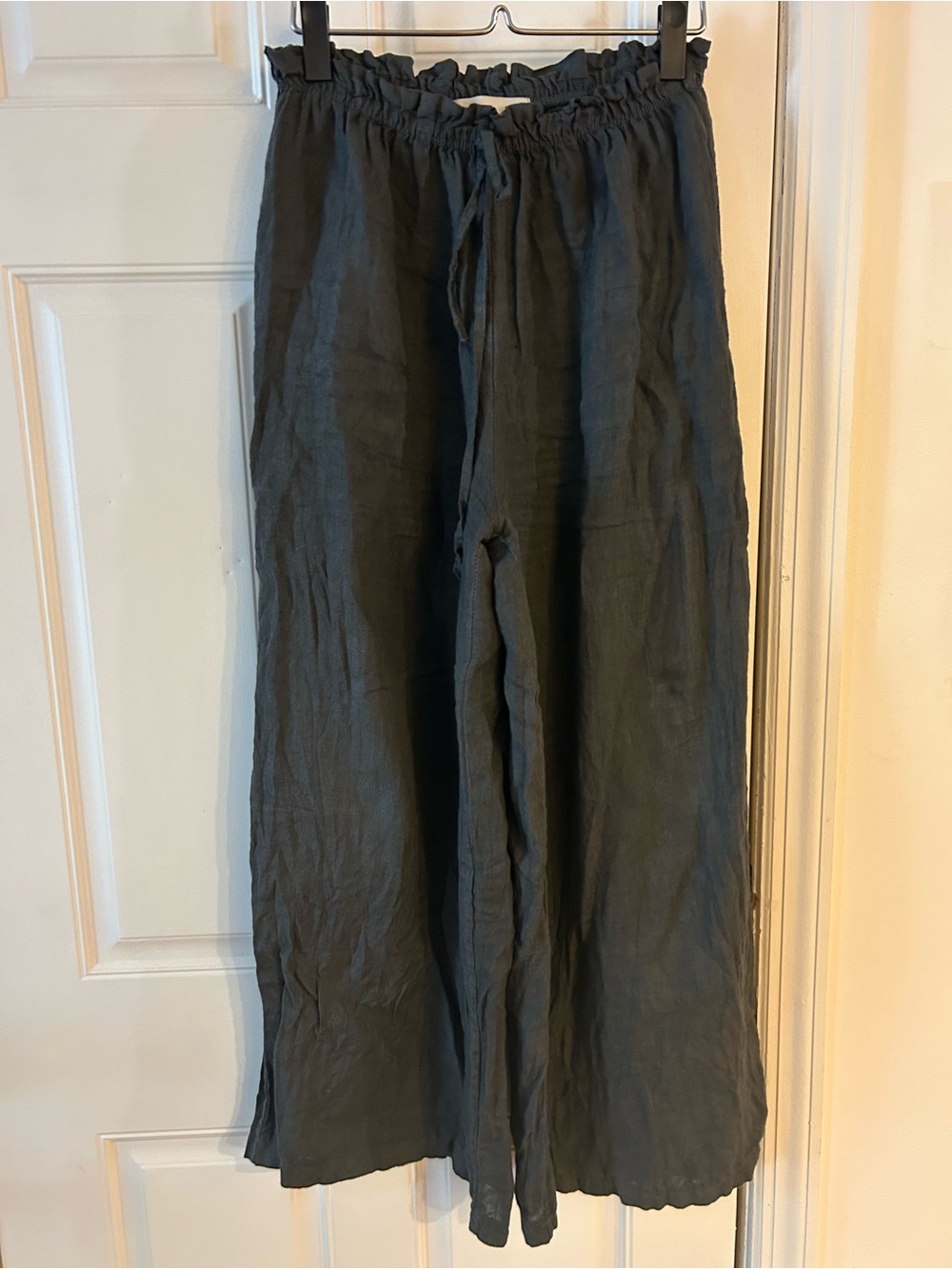 Luxury Italian Linen Wide-Leg Drawstring Pants - Dark Charcoal
